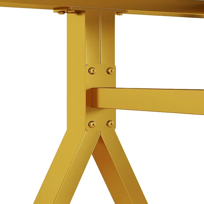51" White Marble Dining Table, 4-6 Person Modern Kitchen Dining Room Tables with Marble Pattern Tempered Glass Top and Gold X-Shaped Metal Base, Space Saving Rectangle Dinner Table for Home