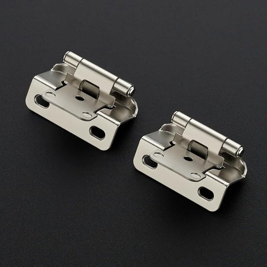 Ravinte 2 Pack 1 Pairs Semi-Overlay 1/2 inch Self-Closing Face Frame Cabinet Hinges Satin Nickel Half Wrap-Around Kitchen Door Hinges Face Mount Cabinet Hardware