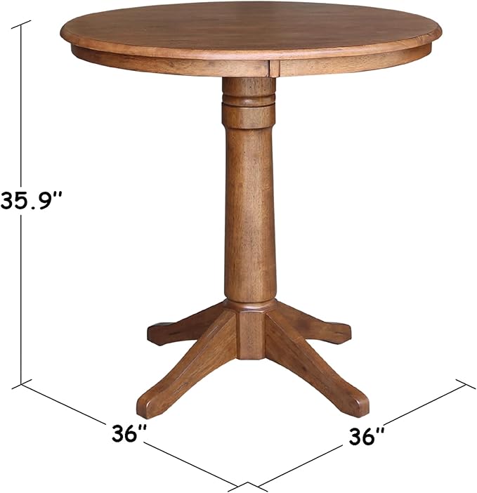 IC INTERNATIONAL CONCEPTS 36" Solid Wood Round Top Pedestal Table in Distressed Oak - 35.9" Height