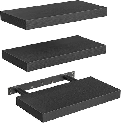RALGEND Floating Shelves for Wall, 1.5" Thick Wall Shelf Set of 3 with Invisible Brackets, 15.7L x 7.9W Hanging Book Shelves Farmhouse Home Decor for Bathroom, Living Room, Bedroom, Black 4301BJP3BK
