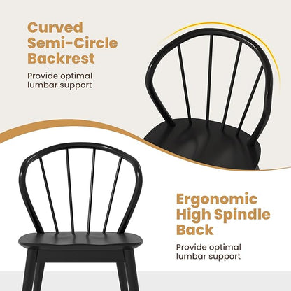 Giantex Wooden Dining Chairs Set of 4, Black Windsor Kitchen Chair w/High Spindle Back & Rubber Wood Legs, Wide Seat & Curved Backrest, Farmhouse Side Chairs, Armless Accent Chair for Home Restaurant