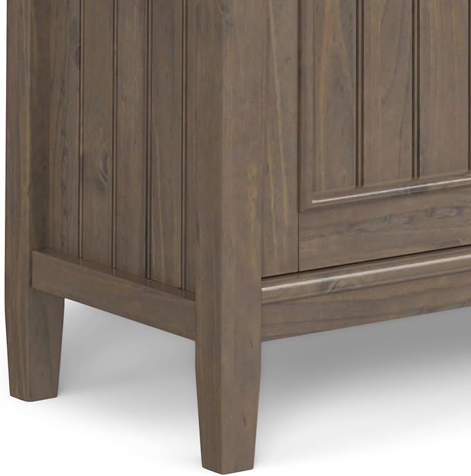 SIMPLIHOME Lev SOLID WOOD 32 Inch Wide Contemporary Low Storage Cabinet in Smoky Brown, For the Living Room, Entryway and Family Room