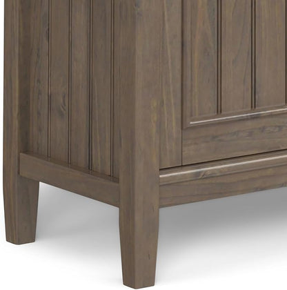 SIMPLIHOME Lev SOLID WOOD 32 Inch Wide Contemporary Low Storage Cabinet in Smoky Brown, For the Living Room, Entryway and Family Room
