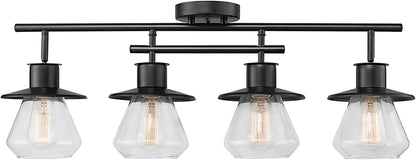 Globe Electric 59530 4-Light Complete Track Lighting Kit, Dark Bronze, Clear Glass Bell Shaped Shades, Ceiling Light Fixture, Ideal for Kitchen and Dining Room, LED Bulb Compatible