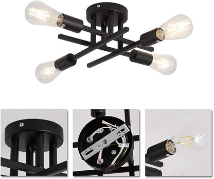 ZGLAOJT Semi Flush Mount 4 Light Ceiling Light Matte Black with E26 Base Modern Chandelier for Farmhouse Kitchen Dining Room Bedroom Study Living Room.