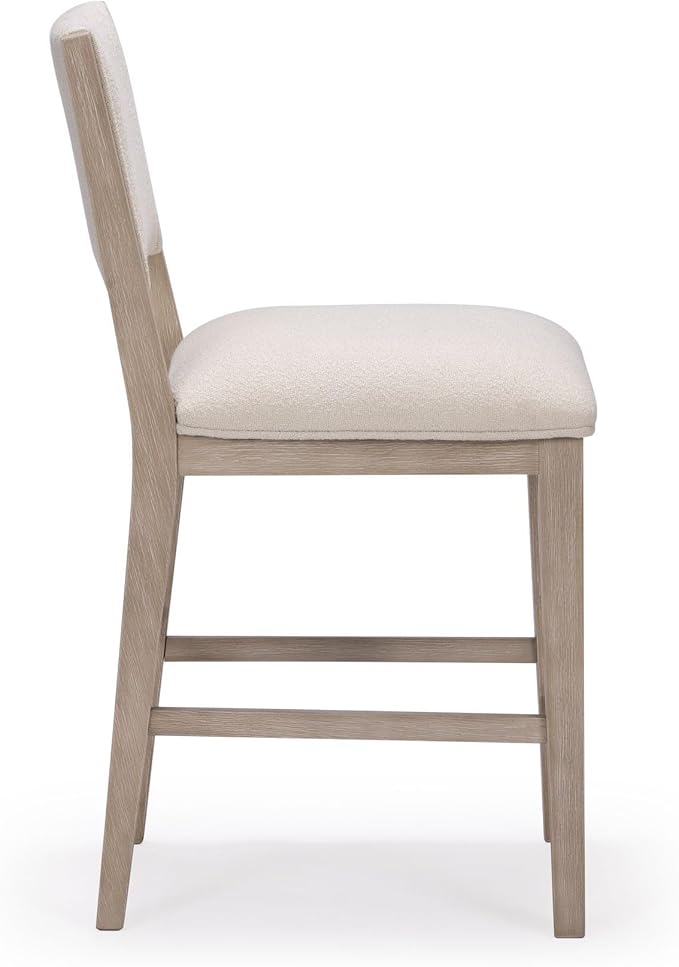 Plank+Beam Sereno Counter Stool, 24", Set of 2, Sturdy Wood Modern Kitchen Counter Height Stool, Upholstered Cushion Counter Chair with Back, Antique White/Ivory