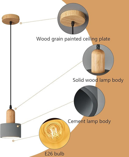Modern Cement Pendant Lights Grey Chandelier Wooden Ceiling Lamps for Kitchen Island Bedroom Dining Room Living Room bar（3 Pack）