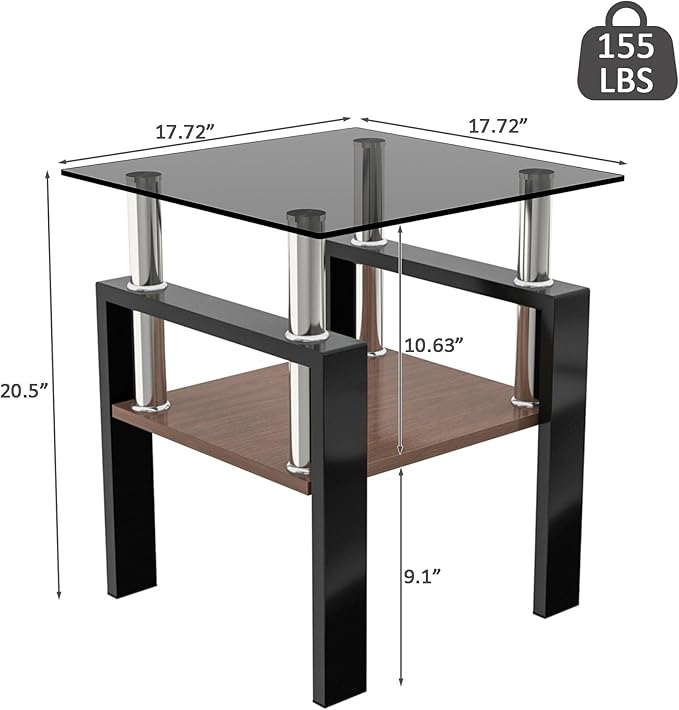 Set of 2 Glass End Table, 2-Layer Glass Living Room Table, Modern Tea Table Side Tables for Home Office Furniture
