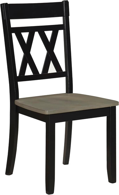 Lexicon Farmhouse Wood Dining Chair, Set of 2, Double Cross Back, Rustic Armless Chairs, Kitchen and Dining Room Furniture, Two-Tone Finish (Greywash and Antique Black)