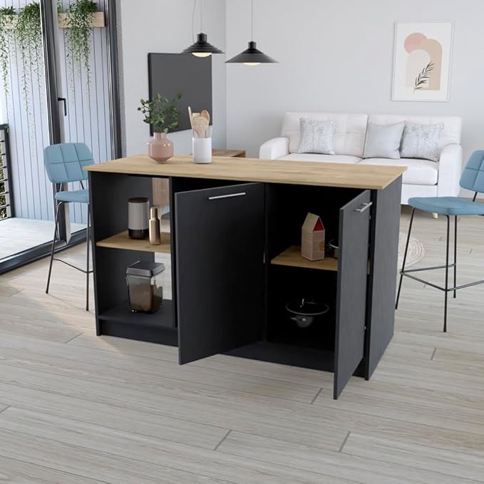 GOWE Kitchen Island Padua, Kitchen, Black/Macadamia