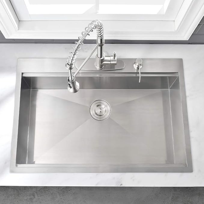 28 Inch Drop In Kitchen Sink Workstation-VASOYO 28x20 Drop In Sink Topmount 16 Gauge Deep Stainless Steel Single Bowl Kitchen Sinks with Cutting Board