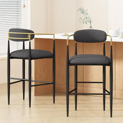 Padded Bar Stool Set with Backrest (2-Piece) — 29.75-inch seat Height fits Kitchen Islands 40.5 inches and Above, Supports up to 260 lbs. (Charcoal,Fabric)