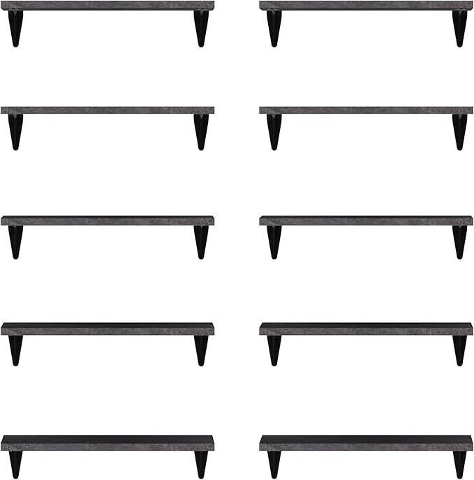 Wallniture Arras Wood Floating Shelves for Wall Storage, Small Bookshelf, Hanging Book Shelves for Living Room, Bedroom, Office, Burnt Finish, Set of 10 (Black)