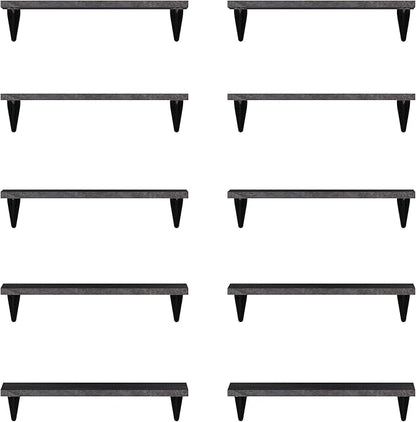 Wallniture Arras Wood Floating Shelves for Wall Storage, Small Bookshelf, Hanging Book Shelves for Living Room, Bedroom, Office, Burnt Finish, Set of 10 (Black)