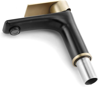 SUMERAIN Modern 304 Stainless Steel Bathroom Faucet Lead-Free Vanity Sink Faucet Black&Gold Single Handle Washbasin Faucet