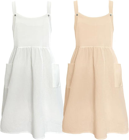 Cityelf Vintage Pinafore Apron Dress Snap Adjust Linen Cotton with Pockets Floral Aprons for Cooking Gardening