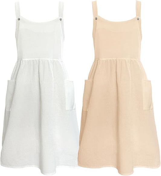 Cityelf Vintage Pinafore Apron Dress Snap Adjust Linen Cotton with Pockets Floral Aprons for Cooking Gardening