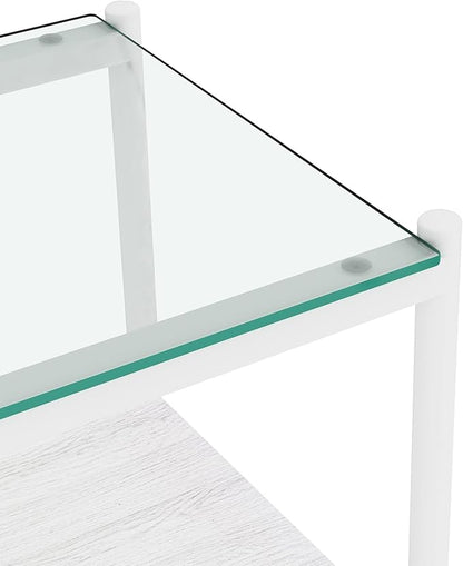 Set of 2 Glass End Table, 2-Layer Glass Living Room Table, Modern Tea Table Side Tables for Home Office Furniture