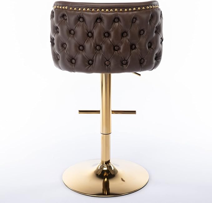 Furniture,Swivel Adjusatble Seat Height, Modern PU Upholstered Bar Stools with The Whole Back Tufted, for Home Pub and Kitchen Island（Brown, Set of 2）