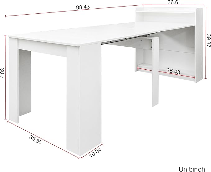 SOFTSEA Extendable Foldable Dining Room Table with Storage, Rustic Rectangle Expandable Kitchen Island, White