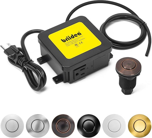 Garbage Disposal Air Switch Kit Sink Top Waste Disposal Stainless Steel Oil Rubbed Bronze On/Off Air Button Food and Waste Disposals Part by Briidea, UL Listed
