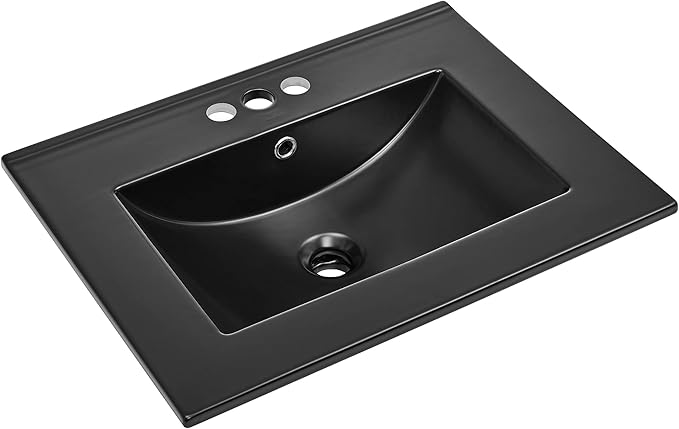 24" Ceramic Vanity Top with Three Holes in Matte Black
