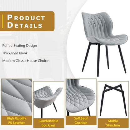 Kidol & Shellder Dining Chairs Set of 2, PU Leather Upholstered Kitchen Chairs with Back Armless, Mid Century Modern Side Chair for Dining Room, Living Room, Lounge, Restaurant, Gray