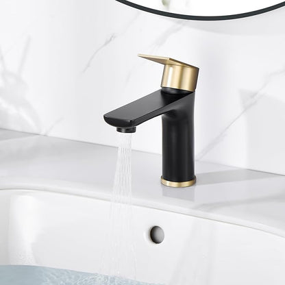 SUMERAIN Modern 304 Stainless Steel Bathroom Faucet Lead-Free Vanity Sink Faucet Black&Gold Single Handle Washbasin Faucet