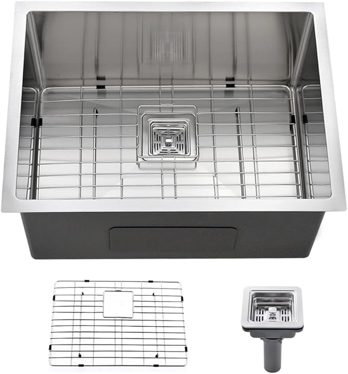 Undermount Laundry Sink, 24 x 19 x 12 Inch 16 Gauge Stainless Steel Deep Single Bowl Undermount Laundry and Utility Sink with Square Drainer