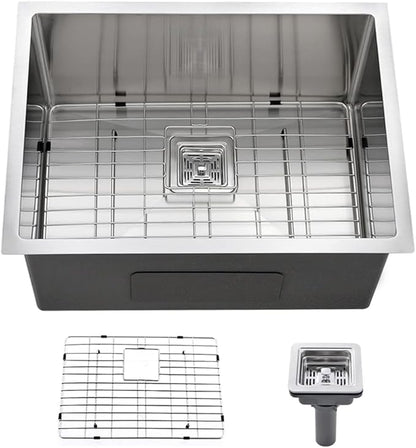 Undermount Laundry Sink, 24 x 19 x 12 Inch 16 Gauge Stainless Steel Deep Single Bowl Undermount Laundry and Utility Sink with Square Drainer