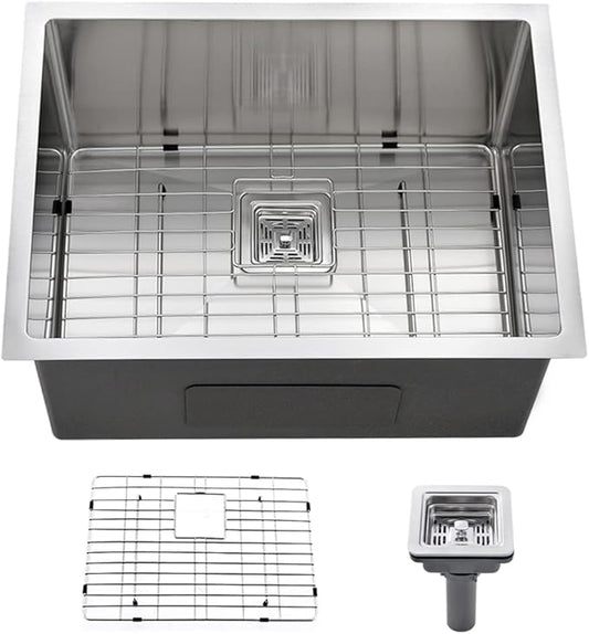 Undermount Laundry Sink, 24 x 19 x 12 Inch 16 Gauge Stainless Steel Deep Single Bowl Undermount Laundry and Utility Sink with Square Drainer