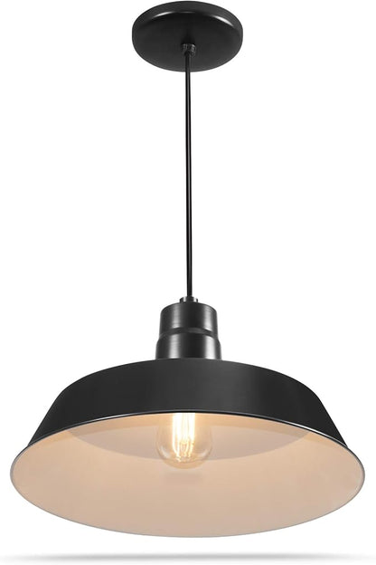 14-inch Industrial Black Pendant Barn Light Fixture with 10ft Adjustable Cord, Ceiling-Mounted Vintage Hanging Light Fixture for Indoor Use, 120V Hardwire, E26 Medium Base LED Compatible, UL Listed