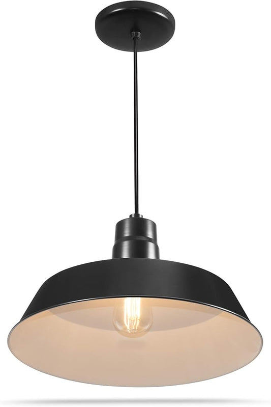 14-inch Industrial Black Pendant Barn Light Fixture with 10ft Adjustable Cord, Ceiling-Mounted Vintage Hanging Light Fixture for Indoor Use, 120V Hardwire, E26 Medium Base LED Compatible, UL Listed