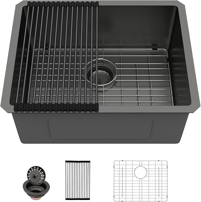 Sarlai Undermount Bar Sink Black - 23 x 18 inch Bar Prep Kitchen Sink Gunmetal Black 16 Gauge Stainless Steel 23X18 Single Bowl 10 Inch Deep Basin Sink