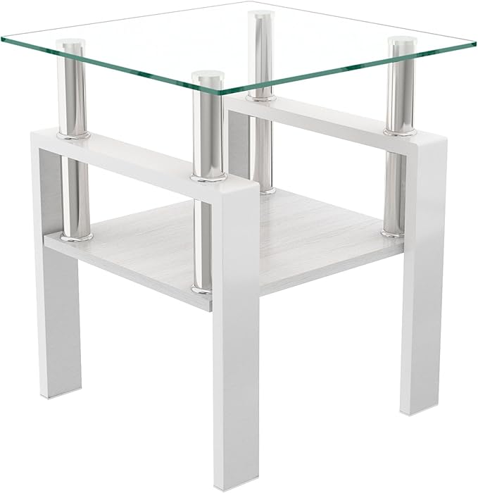 Set of 2 Glass End Table, 2-Layer Glass Living Room Table, Modern Tea Table Side Tables for Home Office Furniture