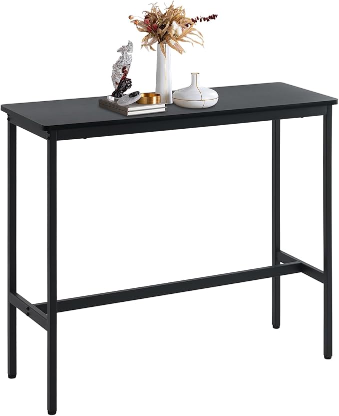 44.5" Bar Table, Pub Table with Adjustable Feet Floor Protector, Narrow Rectangular Kitchen Counter Dining Tables, Sofa High Top MDF Tables with Sturdy Metal Legs, Black