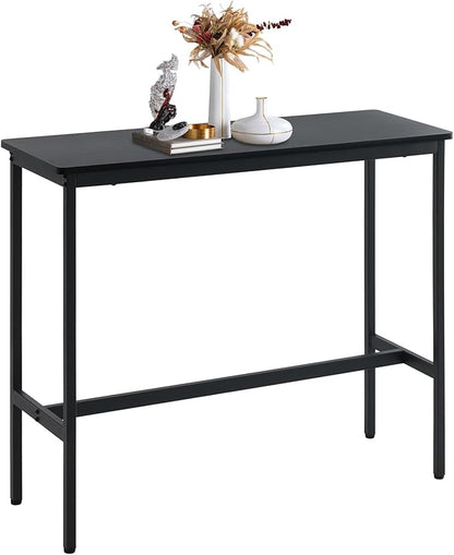 44.5" Bar Table, Pub Table with Adjustable Feet Floor Protector, Narrow Rectangular Kitchen Counter Dining Tables, Sofa High Top MDF Tables with Sturdy Metal Legs, Black