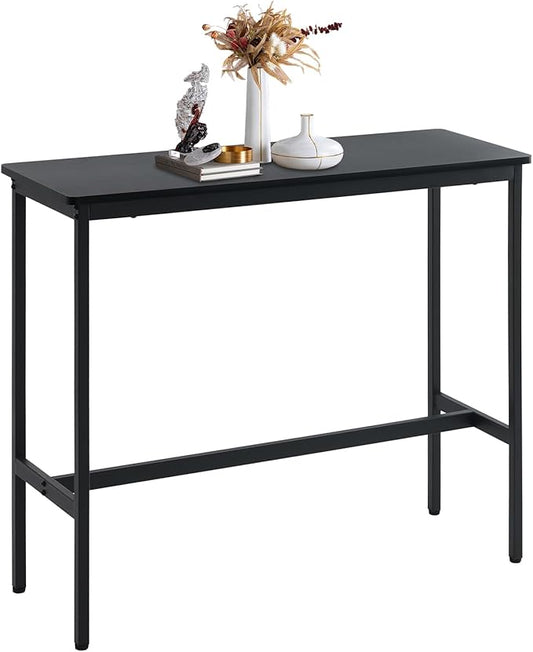 44.5" Bar Table, Pub Table with Adjustable Feet Floor Protector, Narrow Rectangular Kitchen Counter Dining Tables, Sofa High Top MDF Tables with Sturdy Metal Legs, Black