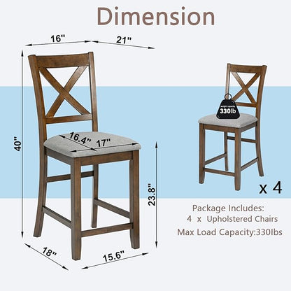 Ball & Cast Counter Height Stools Set of 4, 24" H X-Backrest Bar-Stool with Padded Seats, Rubber Wood Kitchen Dining Chairs for Counter-Table, 4 Piece Upholstered Barstools, Easy Assembly, Walnut