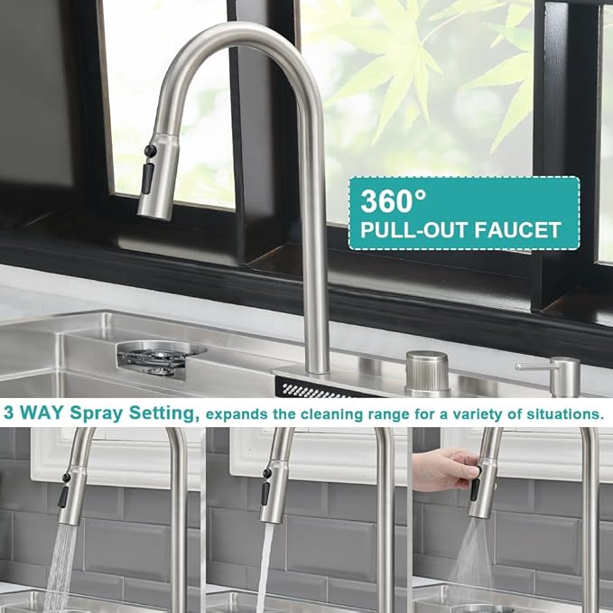 33 Inch Waterfall Kitchen Sink Drop In-iAnomla 33x19 Stainless Steel Drop In Kitchen Sink Workstation Modern Sinks 16 Gauge Single Bowl Deep Smart Sinks with Faucet and Cup Washer Combo