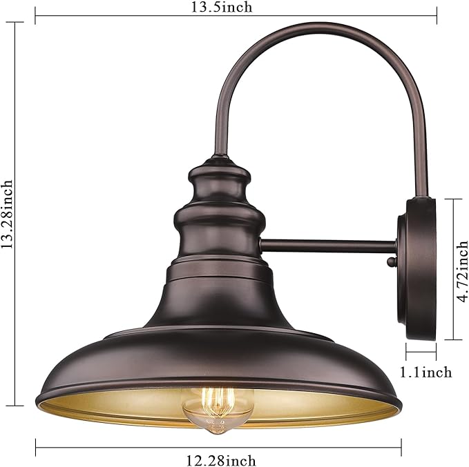 Outdoor Barn Light Fixture Farmhouse Wall Mount Light Wall Sconce Exterior Wall Lighting Fixture Industrial Bronze Finish Lantern for Porch with Gold Interior, 4Pack, RZ004-4PACK ORB