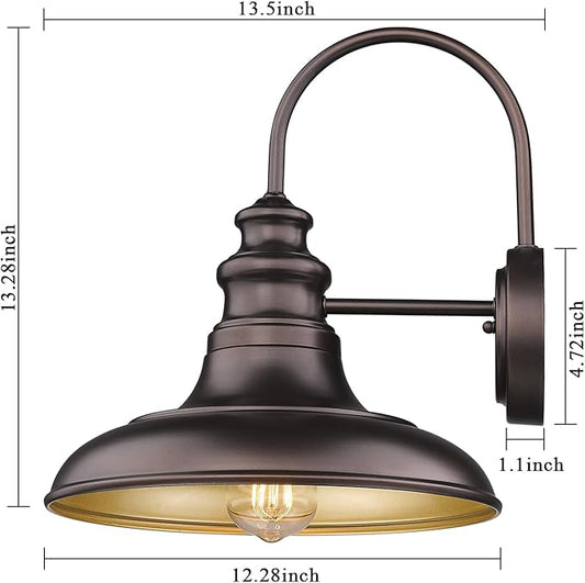 Outdoor Barn Light Fixture Farmhouse Wall Mount Light Wall Sconce Exterior Wall Lighting Fixture Industrial Bronze Finish Lantern for Porch with Gold Interior, 4Pack, RZ004-4PACK ORB