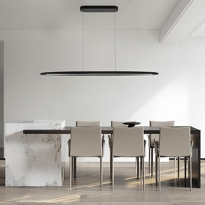 YISDESIGN 59inch Integrated Led Pendant Light 40w Dimmable Wood Black Linear Pendant Lighting Led Modern Island Light with Black Finish for Living Room Dining Room Billiard & Pool Lights