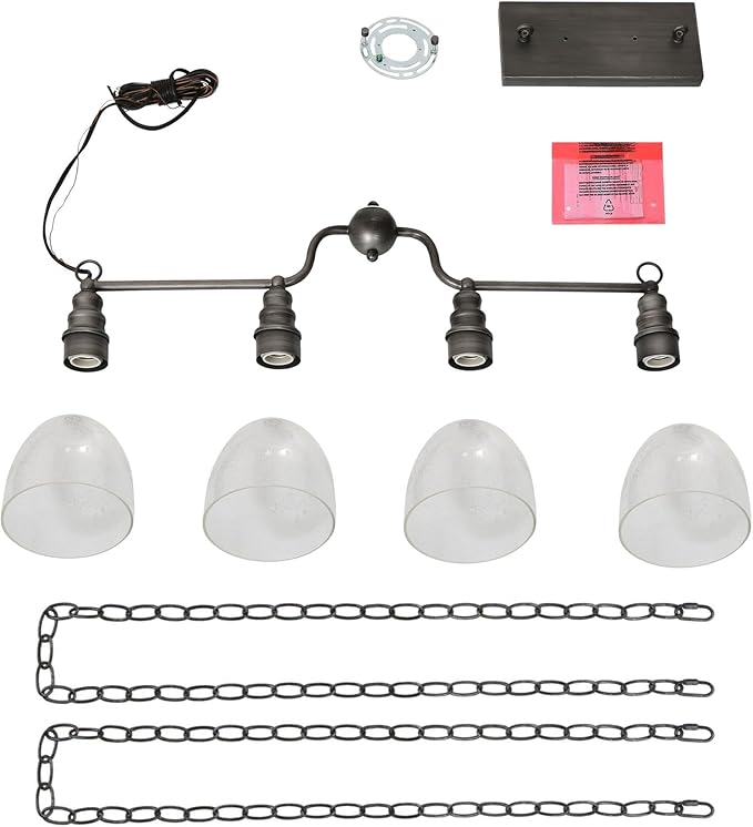 LOG BARN Large 32” Brushed Antique Silver Chandelier, Industrial Kitchen Island Pendant Lighting Fixture with Seeded Glass Shades for Dining Room, Bedroom, Foyer and Living Room