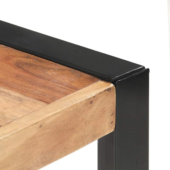 Rectangular Dining Table, Solid Acacia Wood Grain with Powder-Coated Steel Legs, Versatile for Kitchen, Island, and Dining Room Spaces