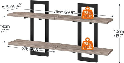 HOOBRO Floating Shelves, 15 Inch Wall Shelf Set of 2, Wall Mounted Storage Shelves 2-Tier, Hanging Bathroom Shelves, for Living Room, Bedroom, Bathroom, Kitchen, Greige BG32BJ01
