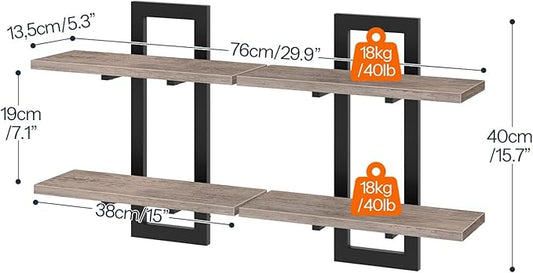 HOOBRO Floating Shelves, 15 Inch Wall Shelf Set of 2, Wall Mounted Storage Shelves 2-Tier, Hanging Bathroom Shelves, for Living Room, Bedroom, Bathroom, Kitchen, Greige BG32BJ01