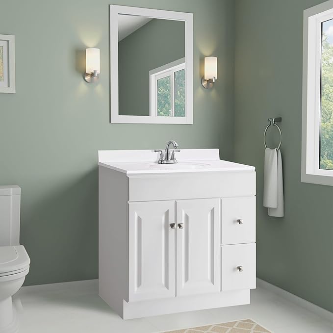 Design House 586271 Cultured Marble 25-inch Vanity Top with Integrated Oval Bowl, 4 Centerset, White on White