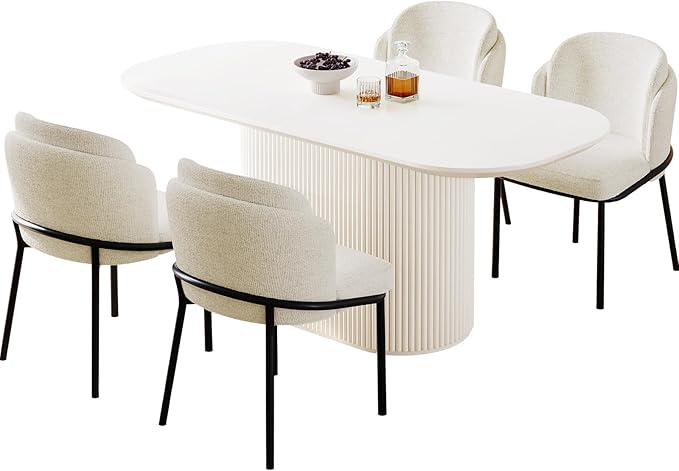 Miuuod 62.99" Extra Large Dining & Kitchen Table Set,with 4 Chairs for 6-8,Oval Dining Table Set,Dining Island Table Set for Lage Family,Cream White