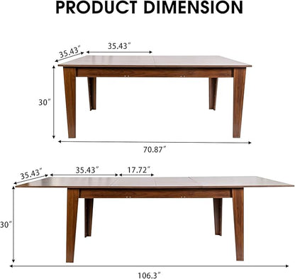 71" to 106" Expandable Dining Table, Modern Large Table for 6-10 People, Space-Saving Extendable Kitchen & Office Table, Brown